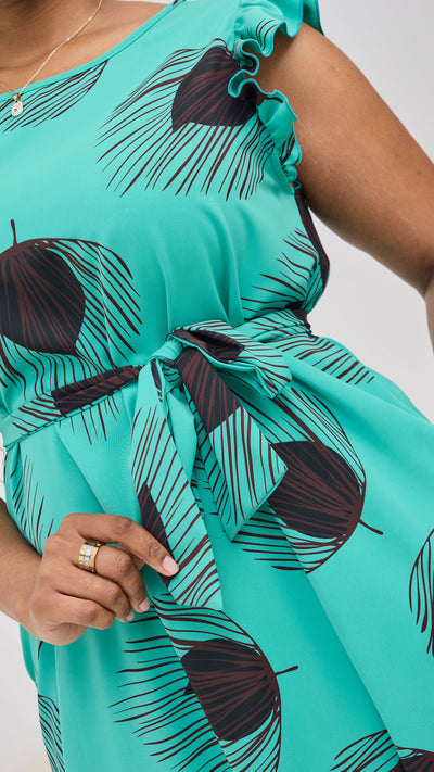 Vivo Nasinka A-Line Knee Length Dress - Sea Green / Burgundy Print