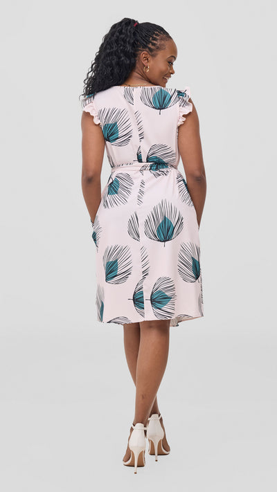 Vivo Nasinka A-Line Knee Length Dress - Light Pink / Green Fani Print