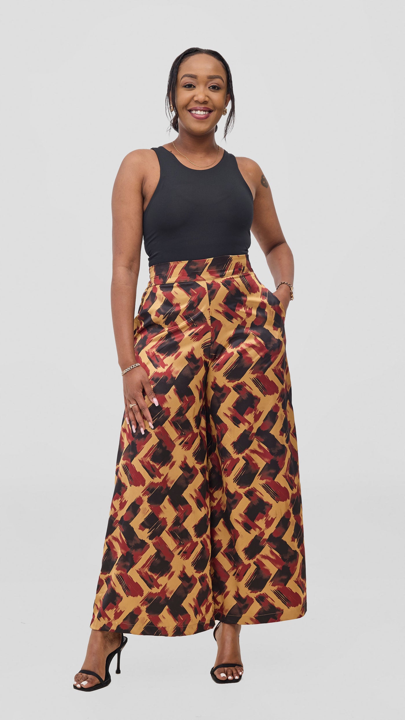 Vivo Chidii Wide Leg Pants - Dark Red / Black Tulu Print