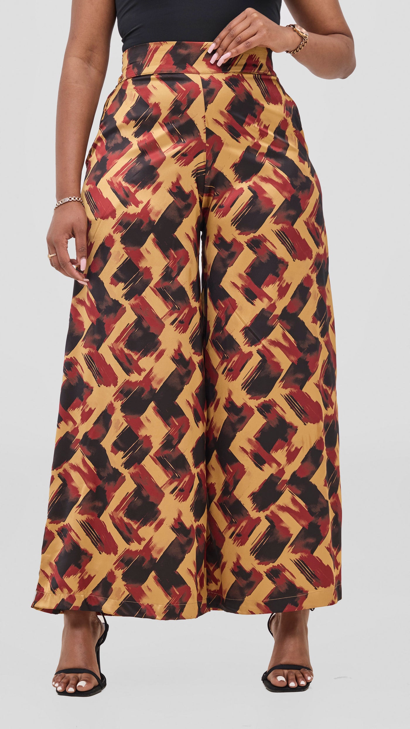 Vivo Chidii Wide Leg Pants - Dark Red / Black Tulu Print