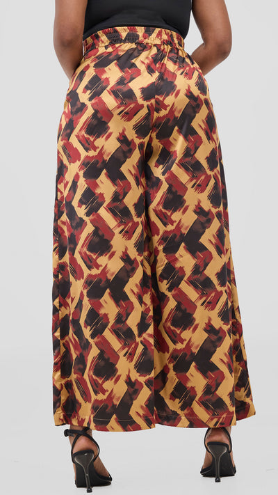 Vivo Chidii Wide Leg Pants - Dark Red / Black Tulu Print