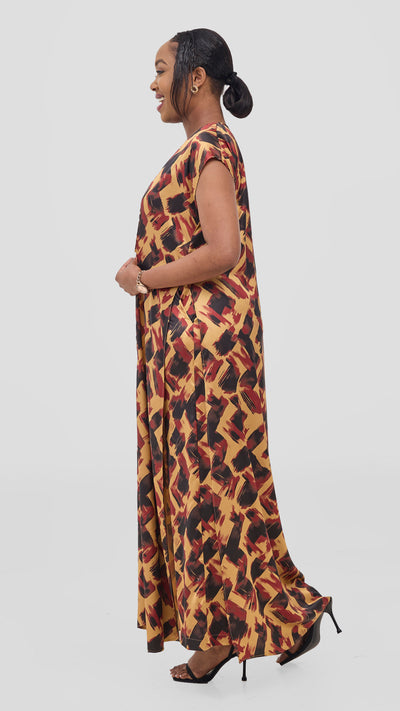 Vivo Chidii Drop Shoulder Kimono - Dark Red / Black Tulu Print