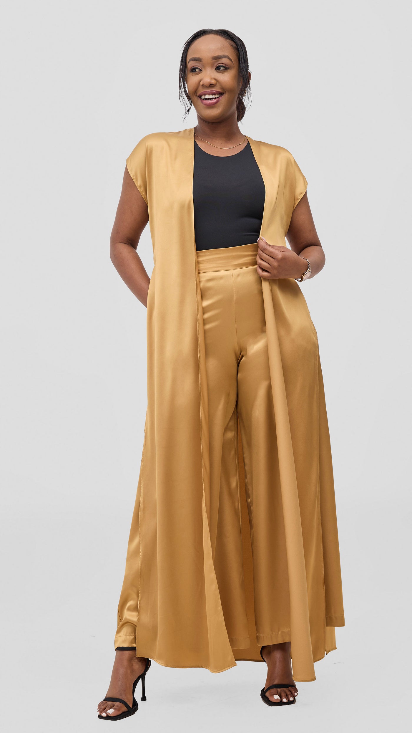Vivo Chidii Drop Shoulder Kimono - Gold