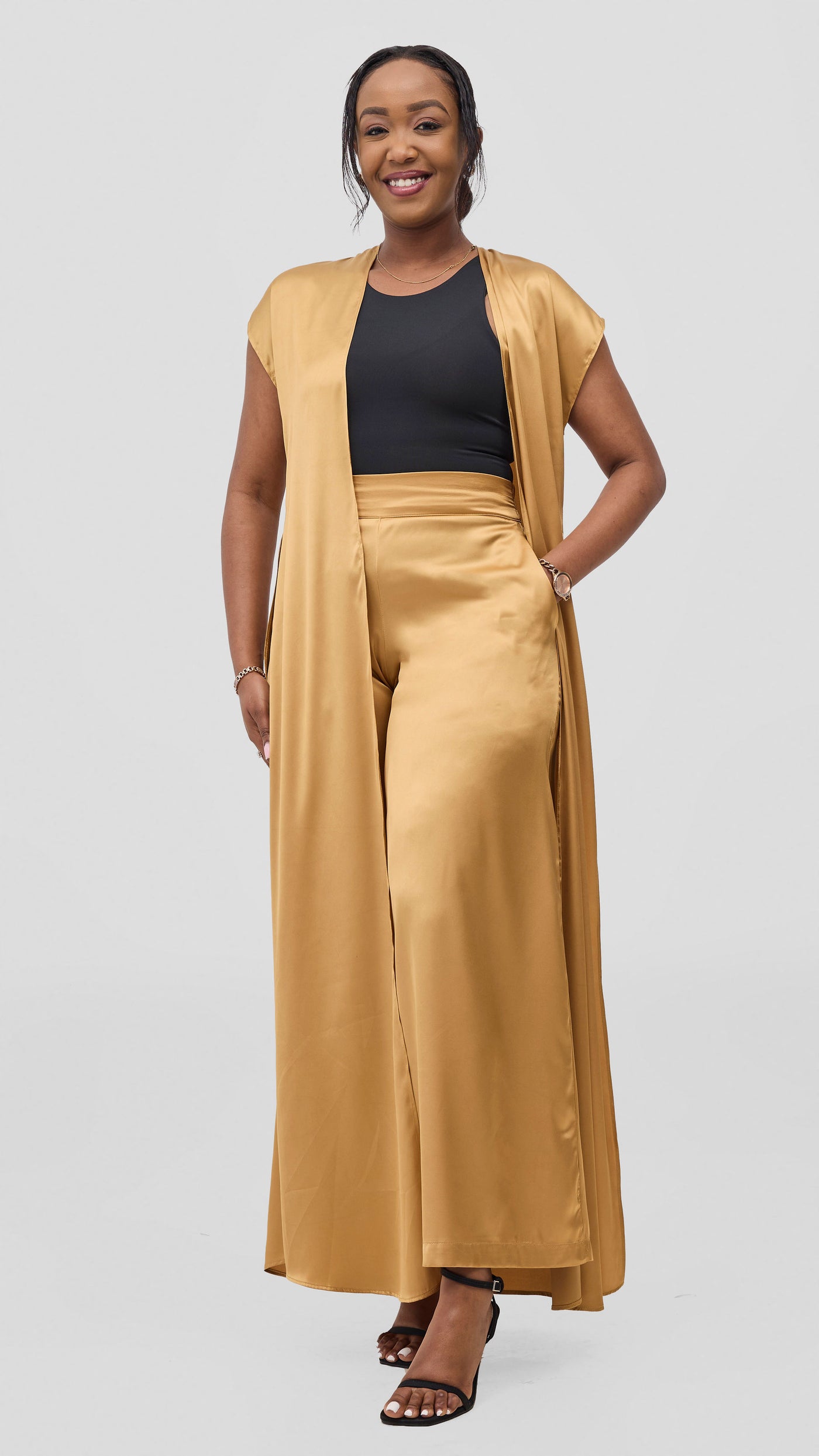 Vivo Chidii Drop Shoulder Kimono - Gold