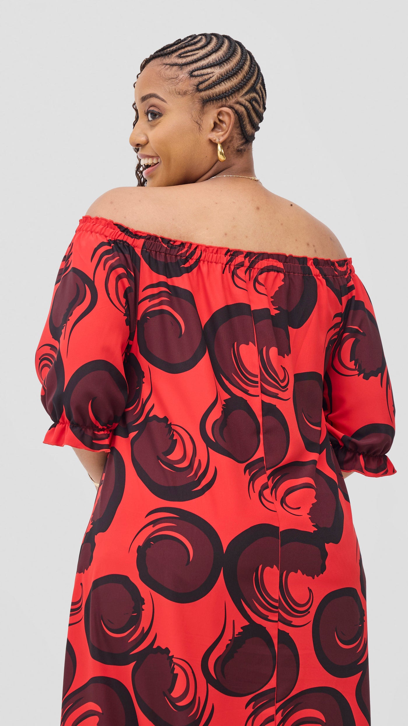 Vivo Situ Off-Shoulder Tie Maxi Dress - Red / Black Lina Print