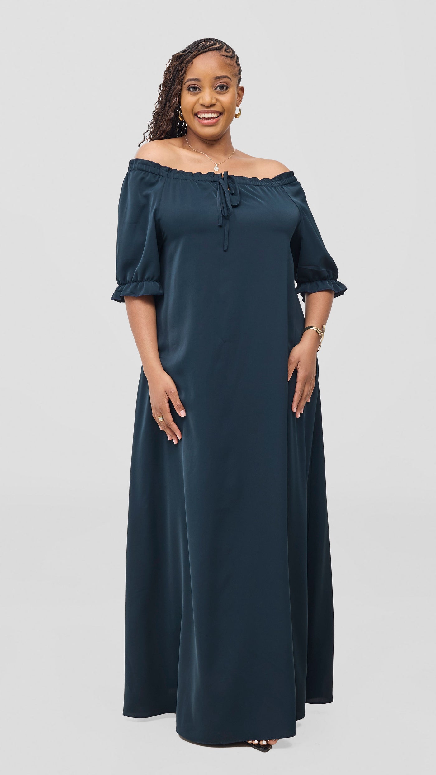 Vivo Situ Off-Shoulder Tie Maxi Dress - Dark Green