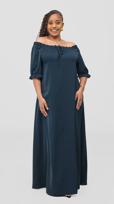 Vivo Situ Off-Shoulder Tie Maxi Dress - Dark Green