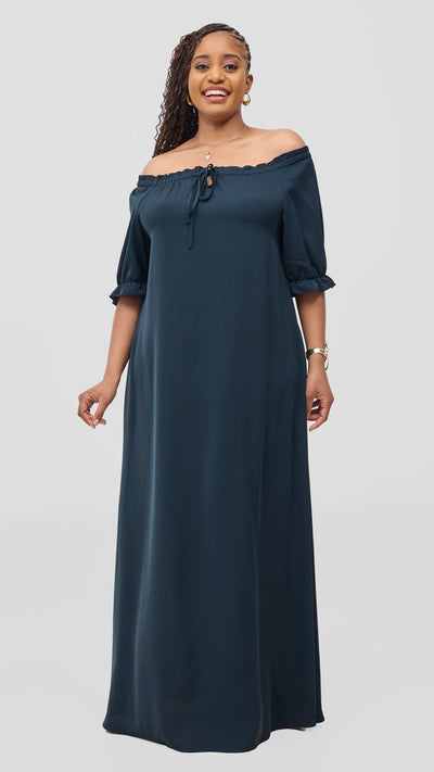 Vivo Situ Off-Shoulder Tie Maxi Dress - Dark Green