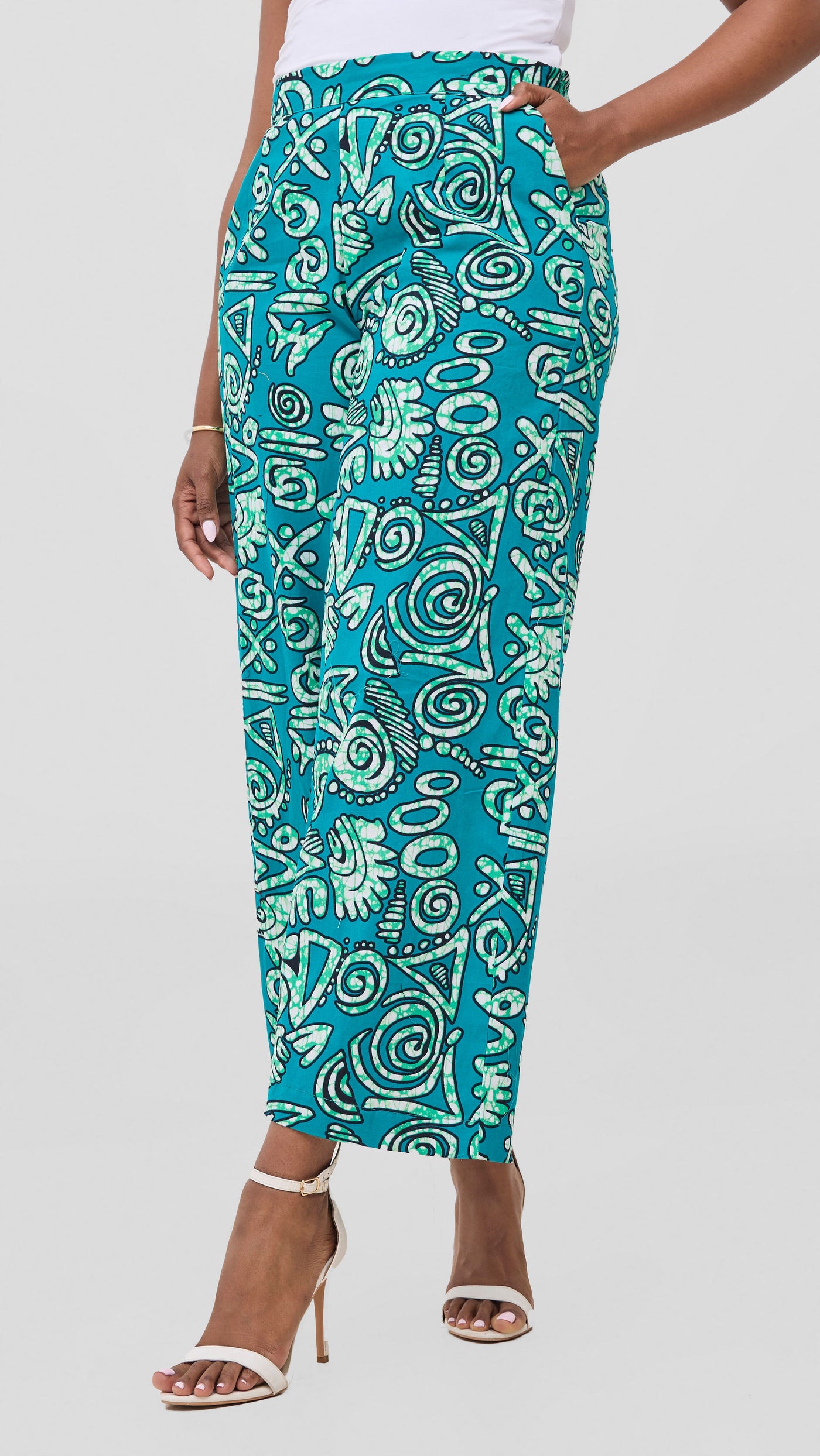 Vivo Kitenge Wide Leg Pants -  Green / Black Adia Print