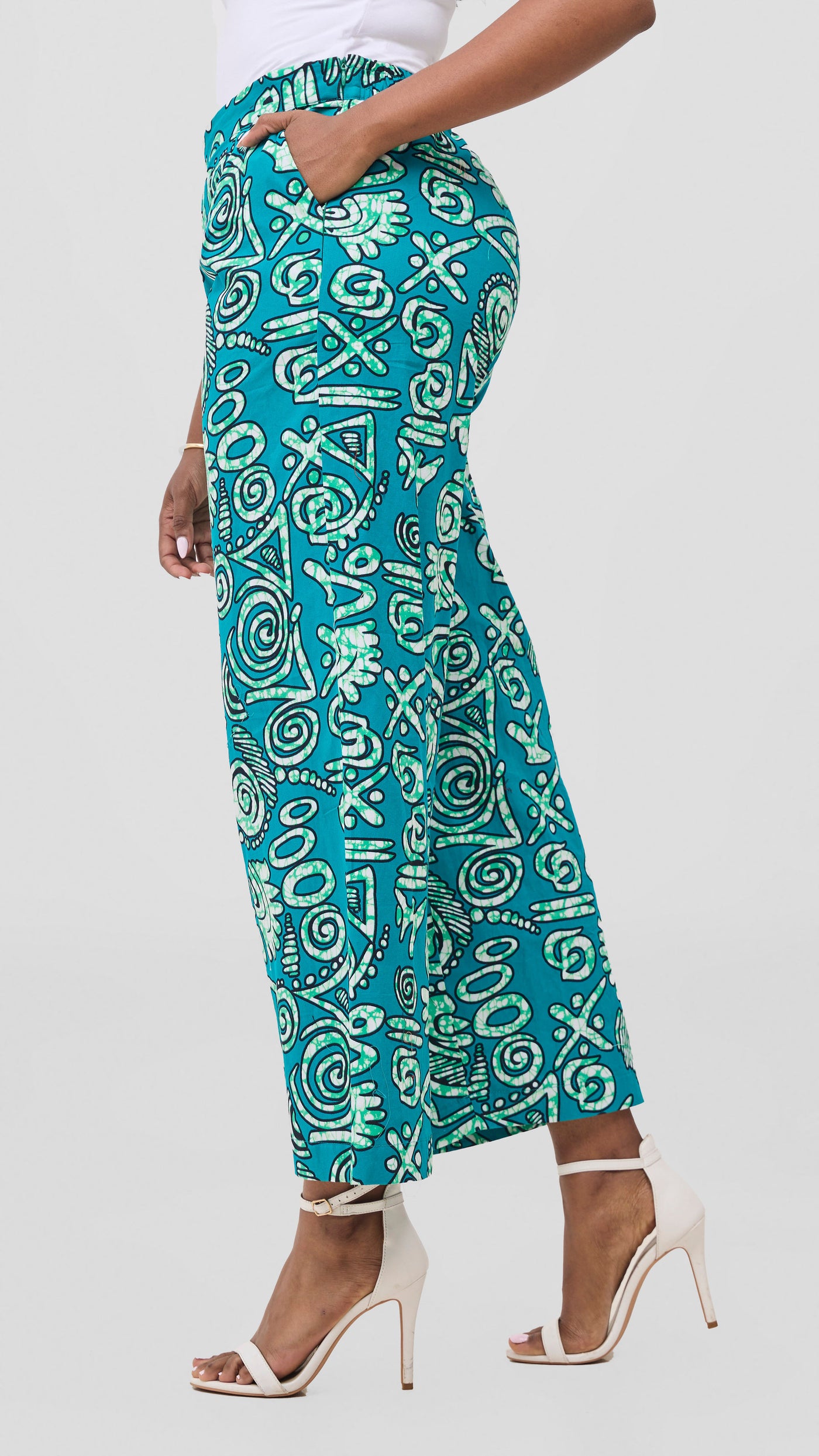 Vivo Kitenge Wide Leg Pants -  Green / Black Adia Print