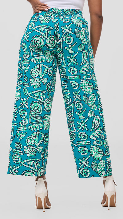 Vivo Kitenge Wide Leg Pants -  Green / Black Adia Print