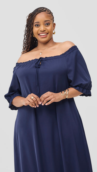 Vivo Situ Off-Shoulder Tie Maxi Dress - Navy