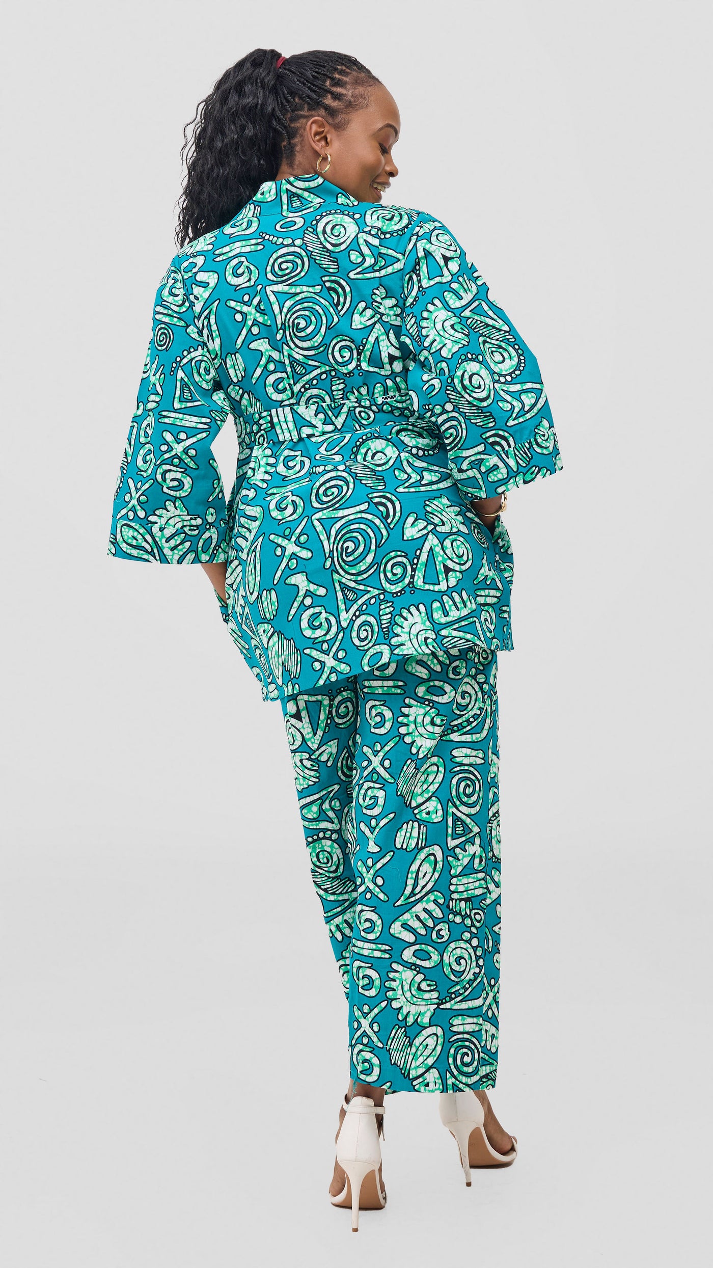 Vivo Short Kimono - Green / Black Adia Print