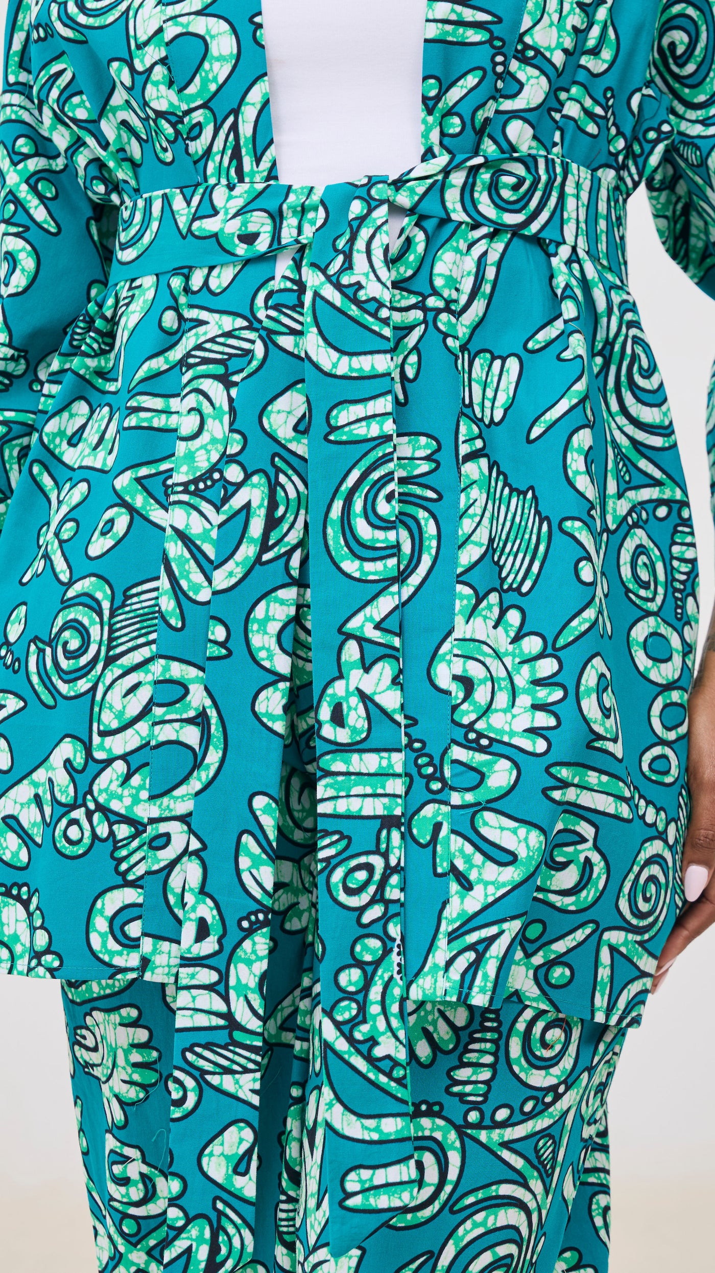 Vivo Short Kimono - Green / Black Adia Print