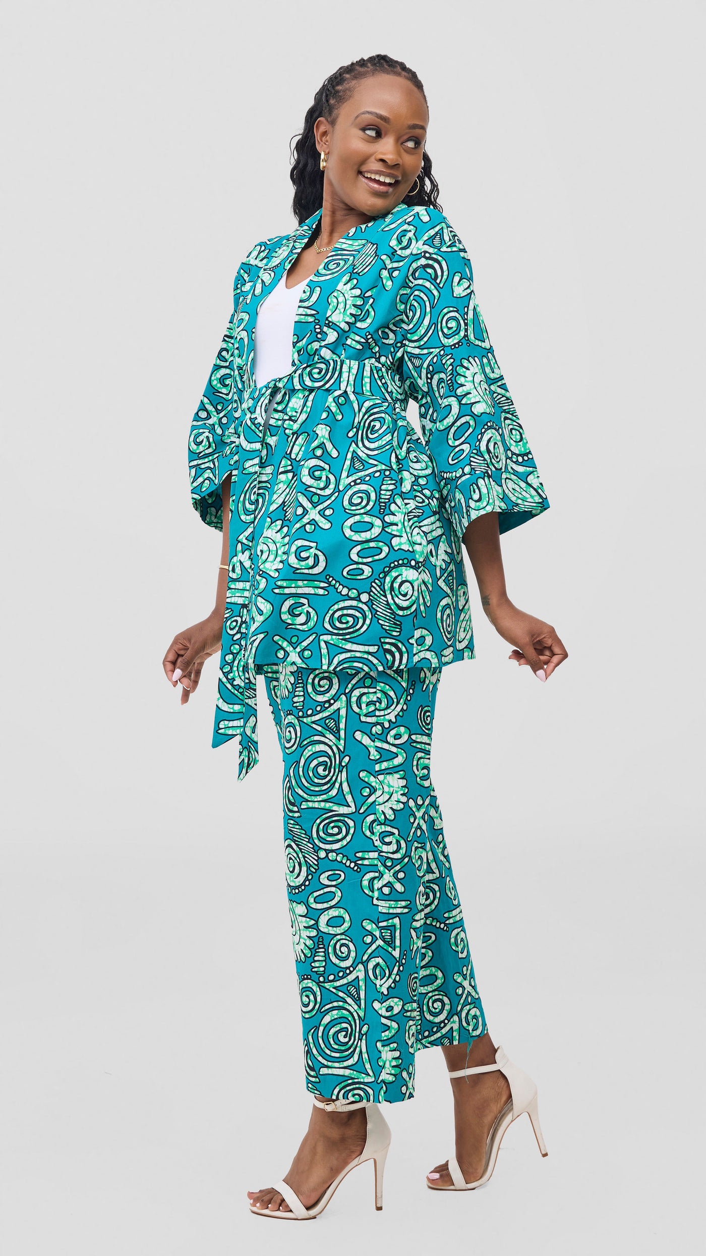 Vivo Short Kimono - Green / Black Adia Print