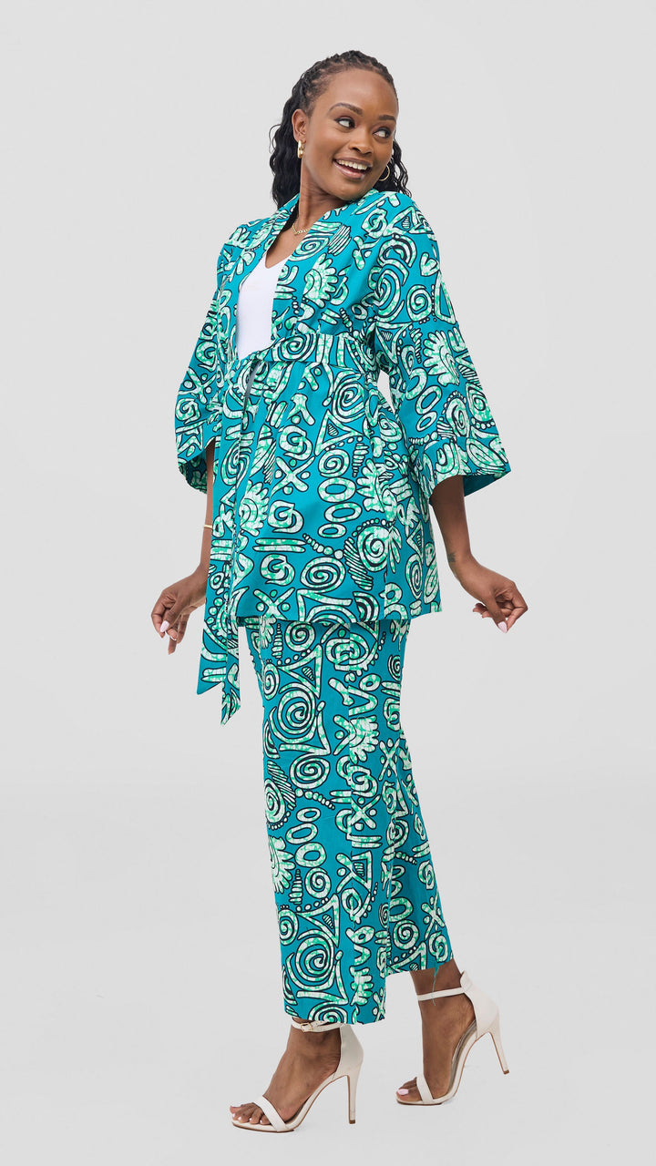 Vivo Kitenge Wide Leg Pants -  Green / Black Adia Print