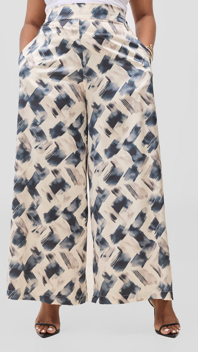 Vivo Chidii Wide Leg Pants - Light Tan / Navy Tulu Print