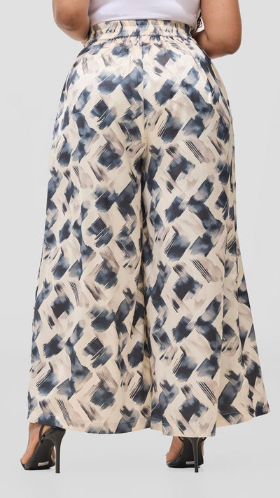 Vivo Chidii Wide Leg Pants - Light Tan / Navy Tulu Print