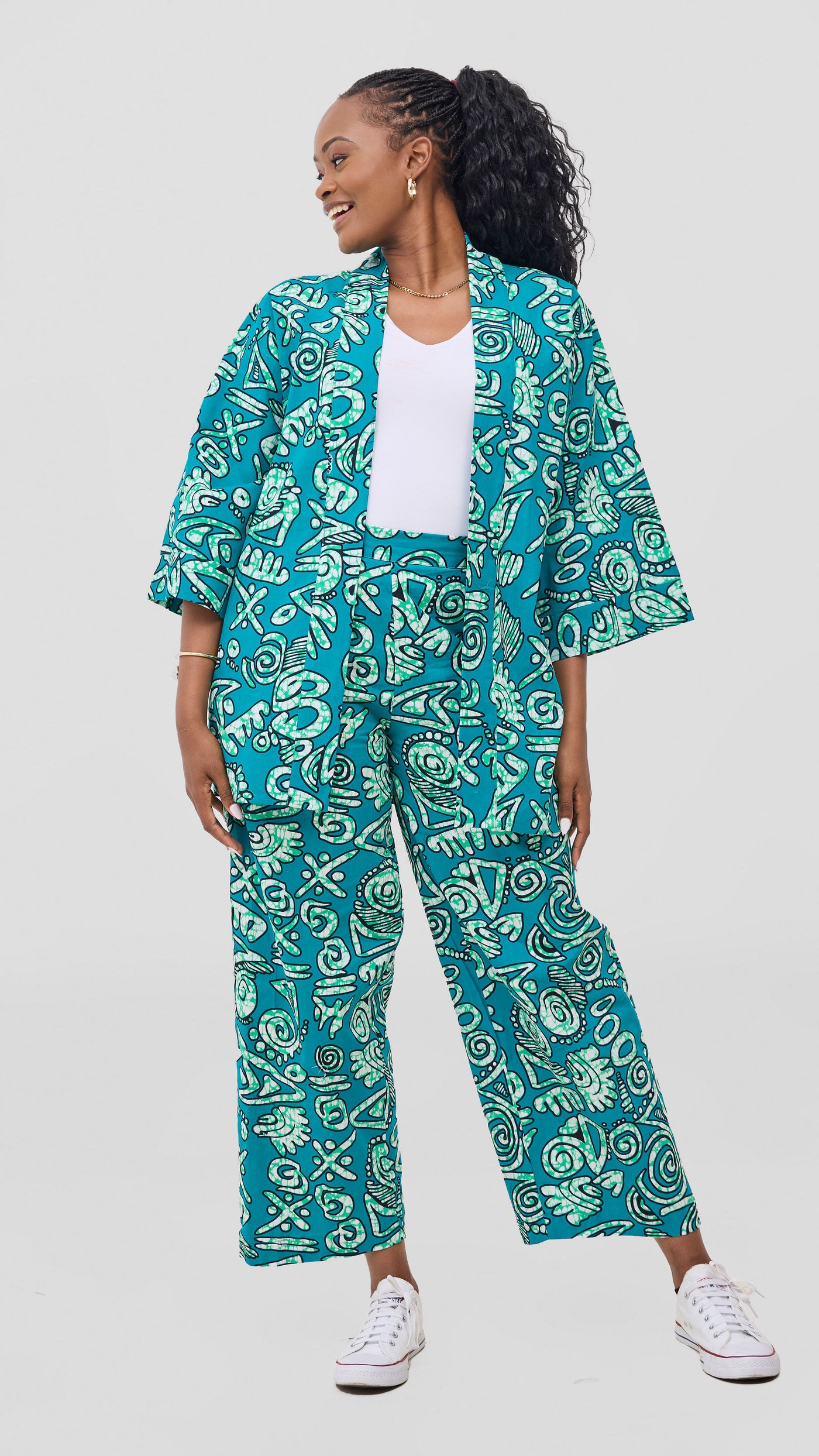 Vivo Short Kimono - Green / Black Adia Print