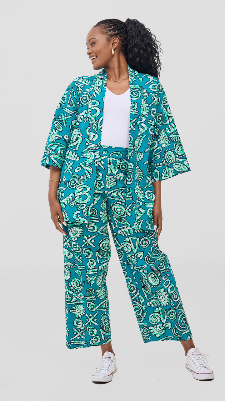 Vivo Kitenge Wide Leg Pants -  Green / Black Adia Print