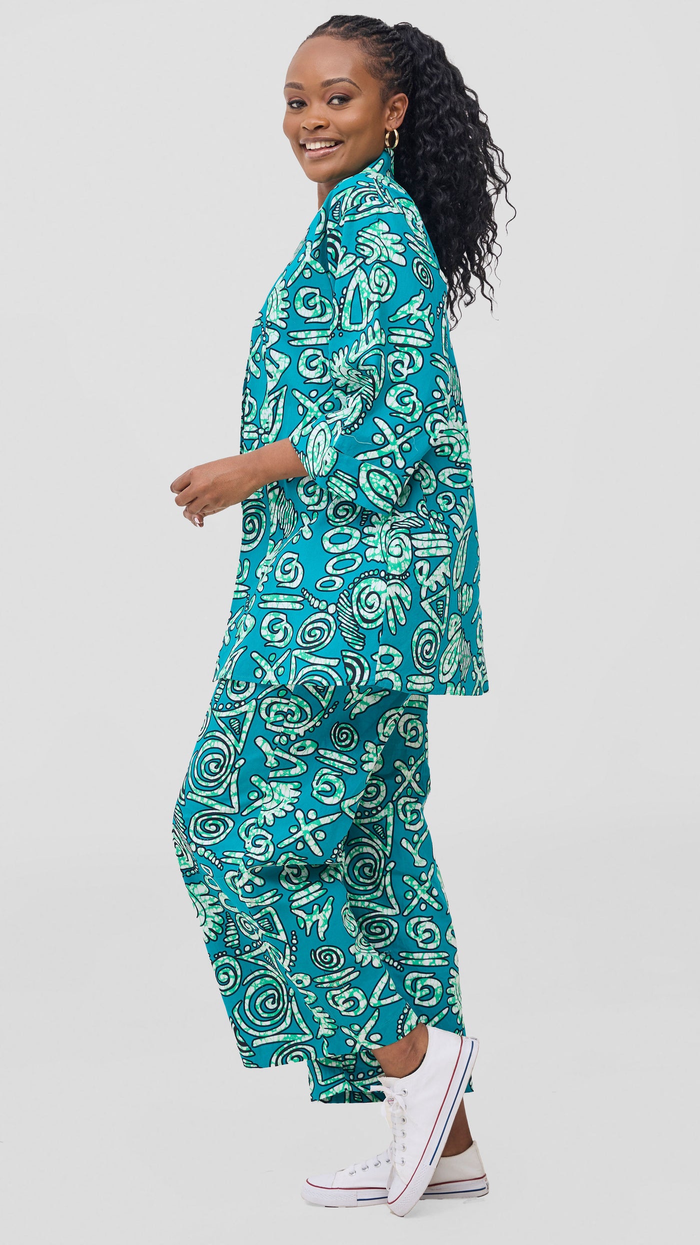 Vivo Short Kimono - Green / Black Adia Print