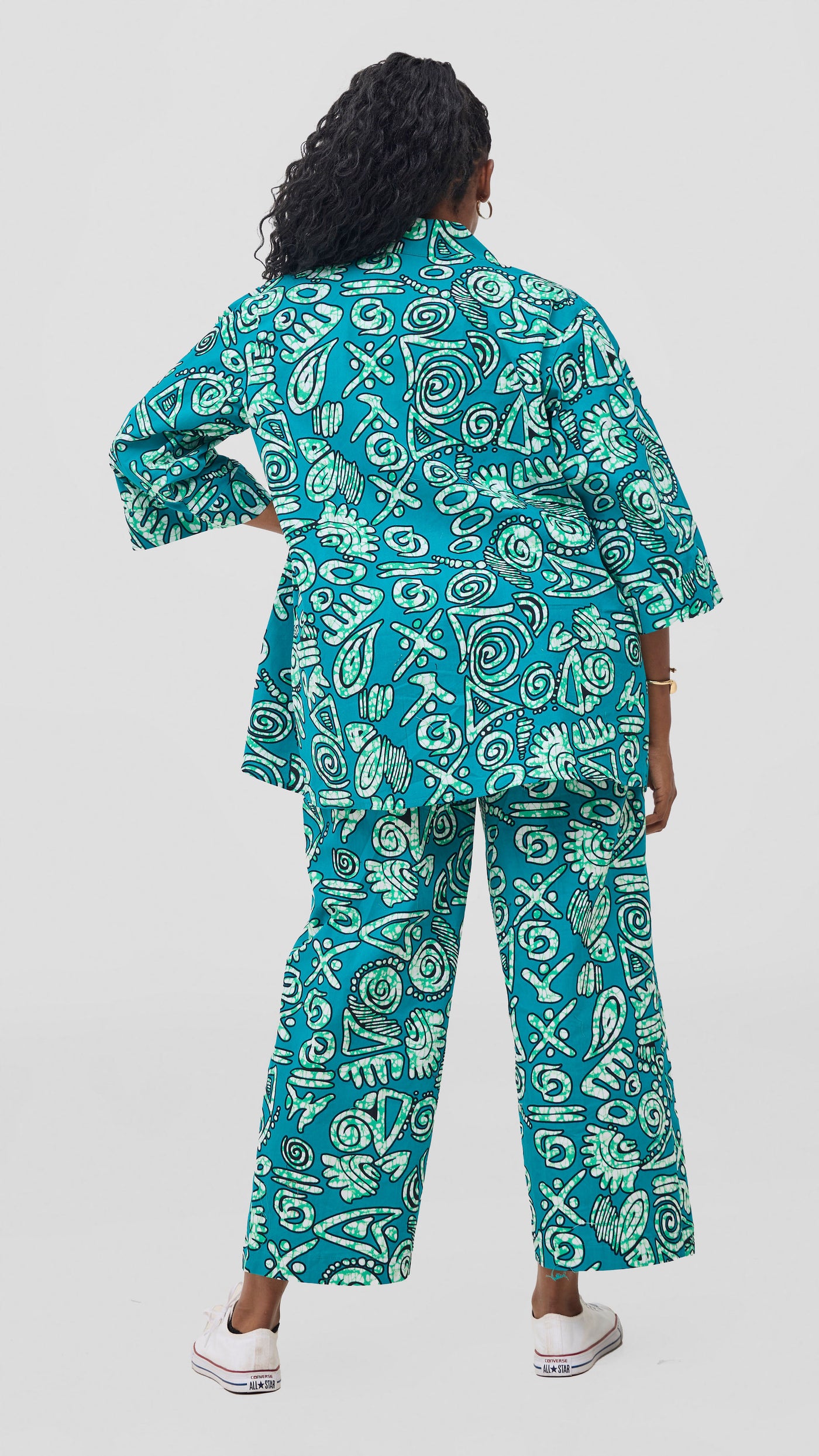 Vivo Short Kimono - Green / Black Adia Print