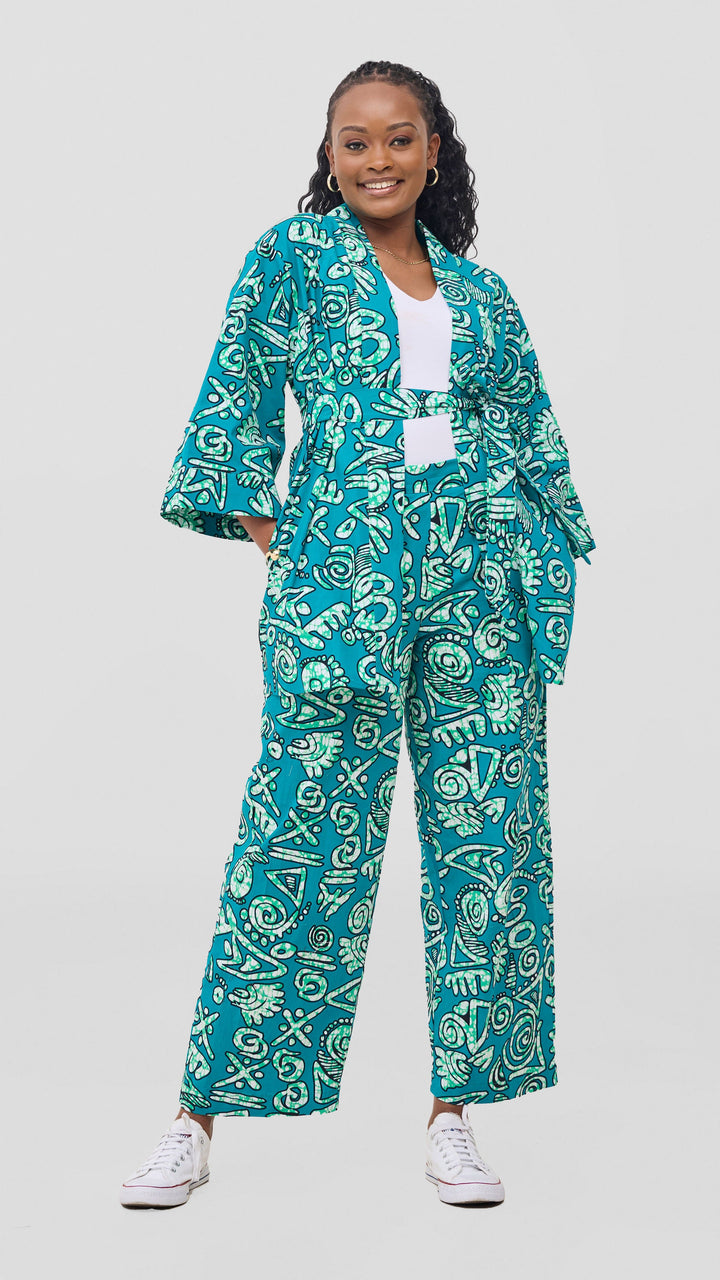 Vivo Kitenge Wide Leg Pants -  Green / Black Adia Print