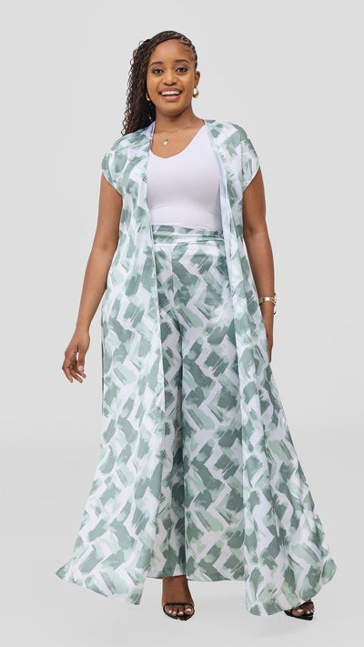 Vivo Chidii Wide Leg Pants - White / Mint Tulu Print