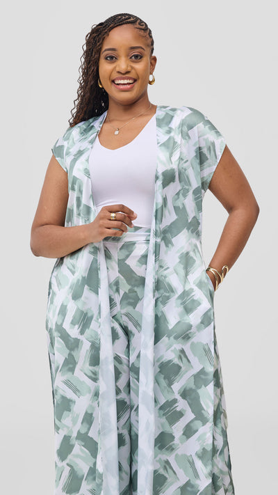 Vivo Chidii Drop Shoulder Kimono - White / Mint Tulu Print