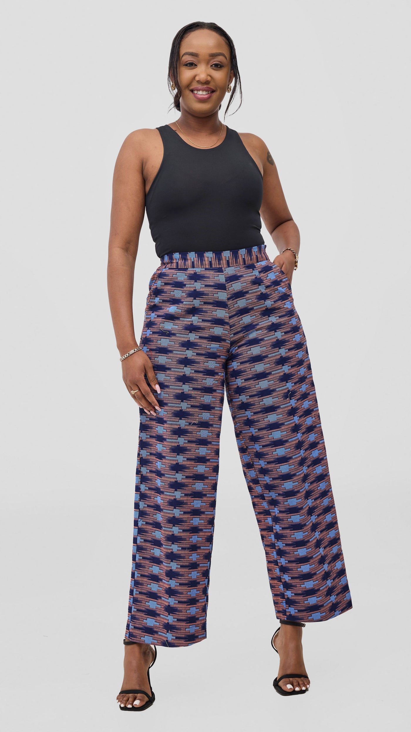 Vivo Kitenge Wide Leg Pants -  Navy / Pink Bakari Print
