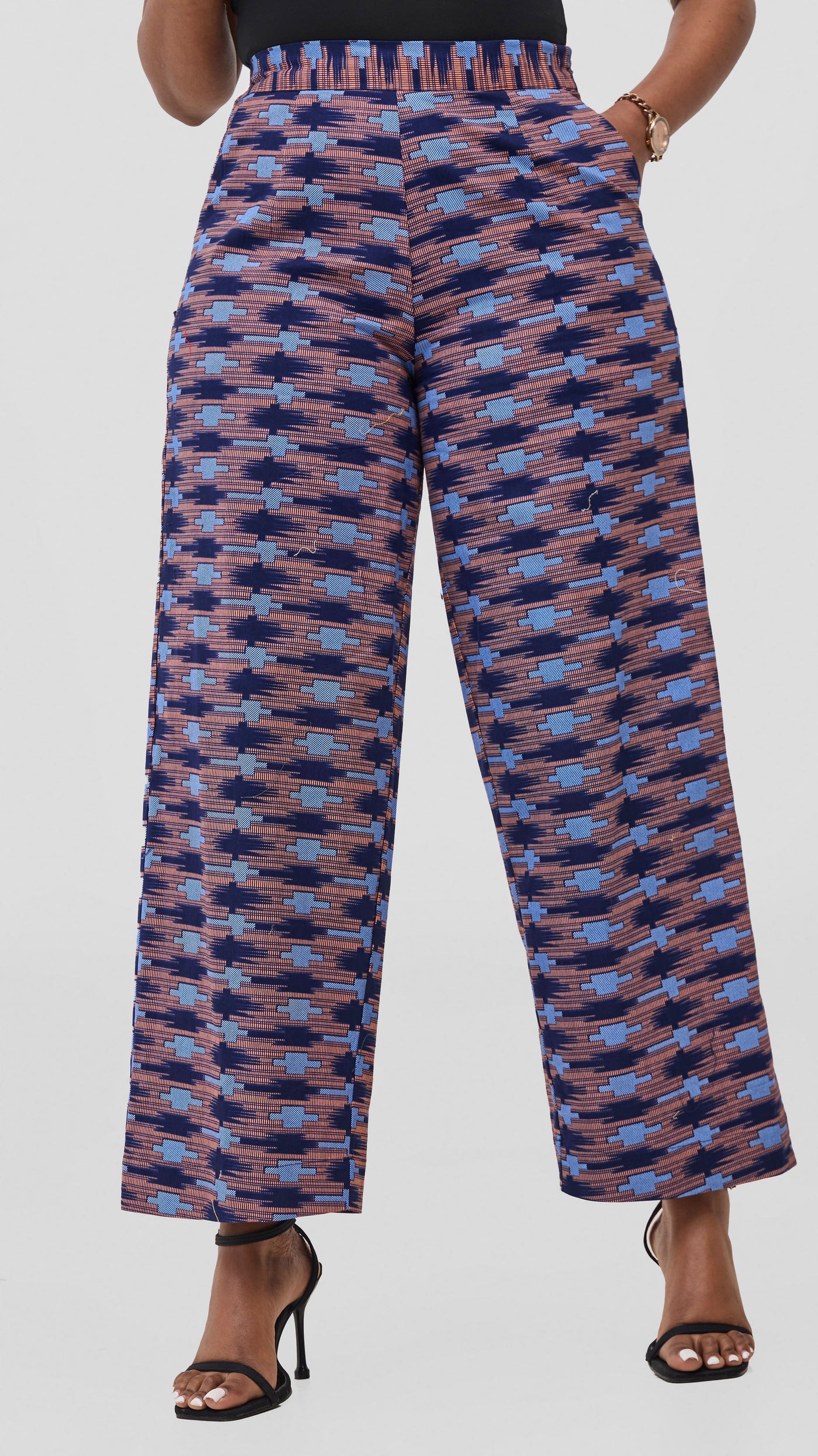 Vivo Kitenge Wide Leg Pants -  Navy / Pink Bakari Print