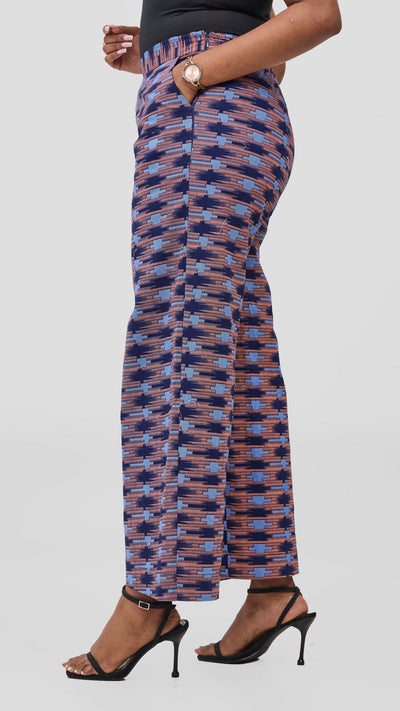 Vivo Kitenge Wide Leg Pants -  Navy / Pink Bakari Print