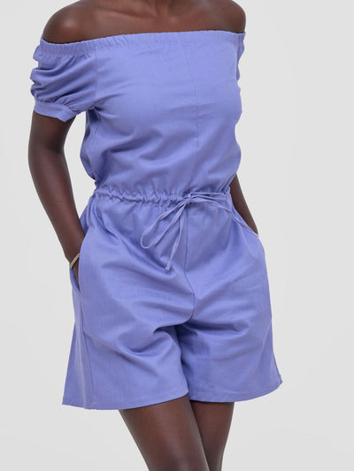 Zoya Nia Puff Sleeve Off Shoulder Romper - Lilac - Shopzetu