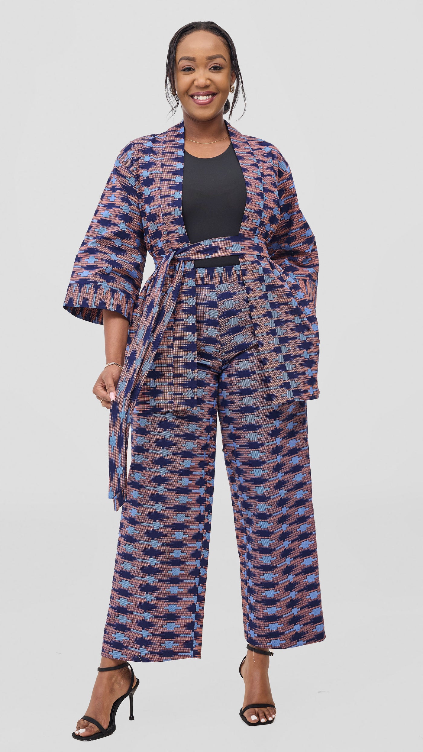 Vivo Short Kimono - Navy / Pink Bakari Print