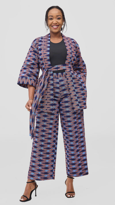 Vivo Kitenge Wide Leg Pants -  Navy / Pink Bakari Print