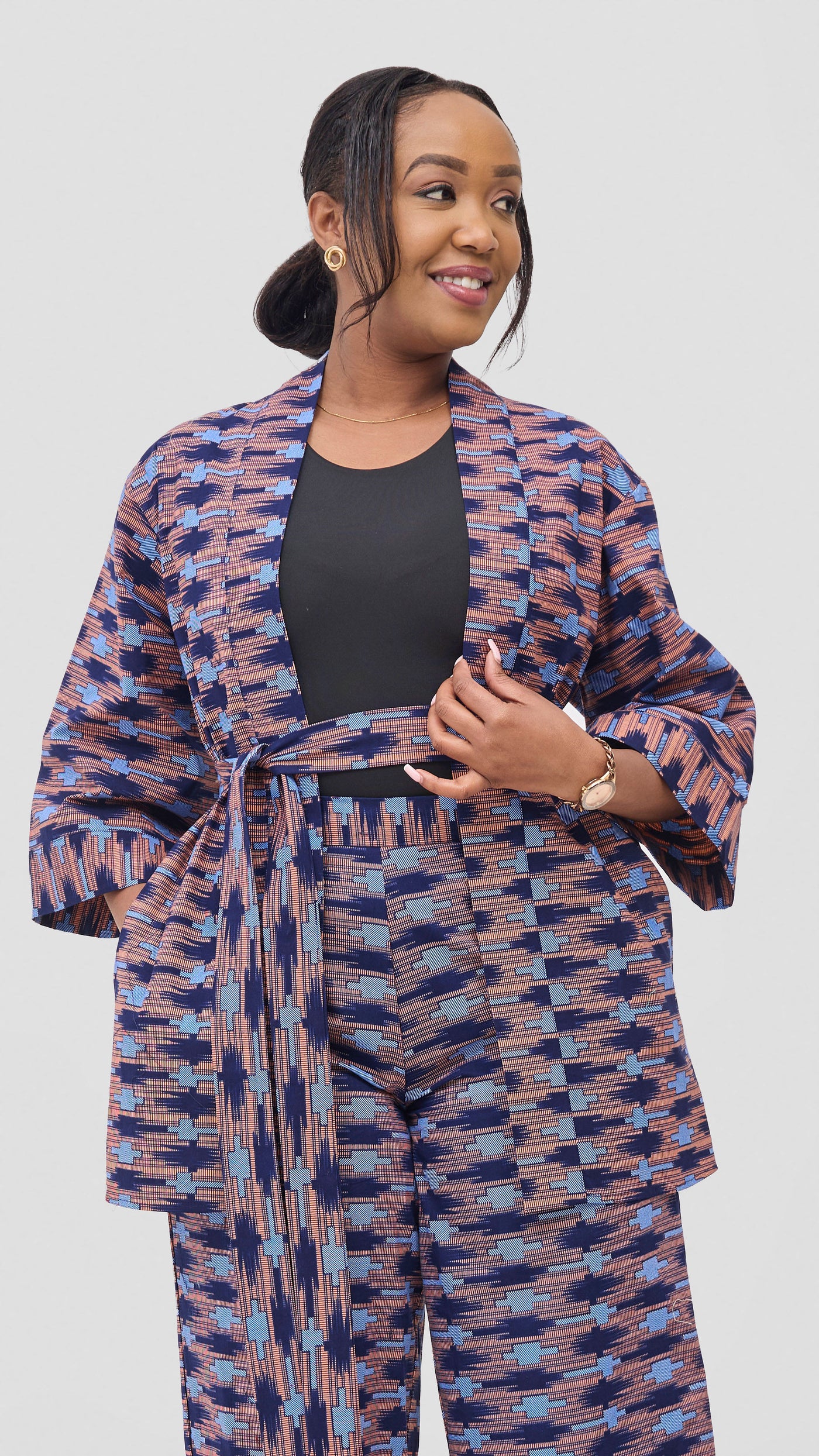 Vivo Short Kimono - Navy / Pink Bakari Print