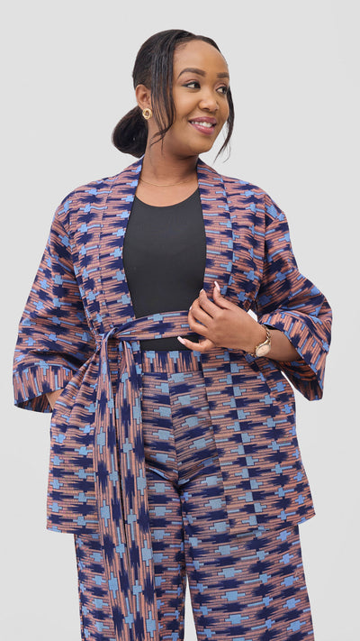 Vivo Short Kimono - Navy / Pink Bakari Print