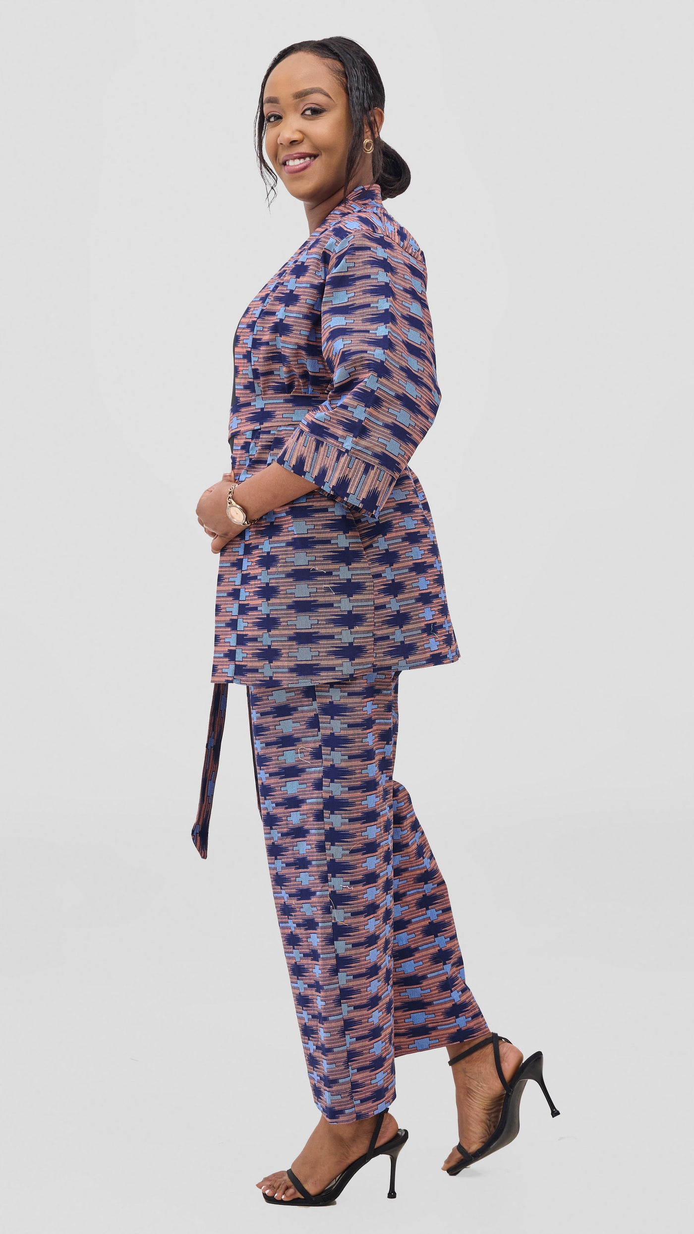 Vivo Kitenge Wide Leg Pants -  Navy / Pink Bakari Print