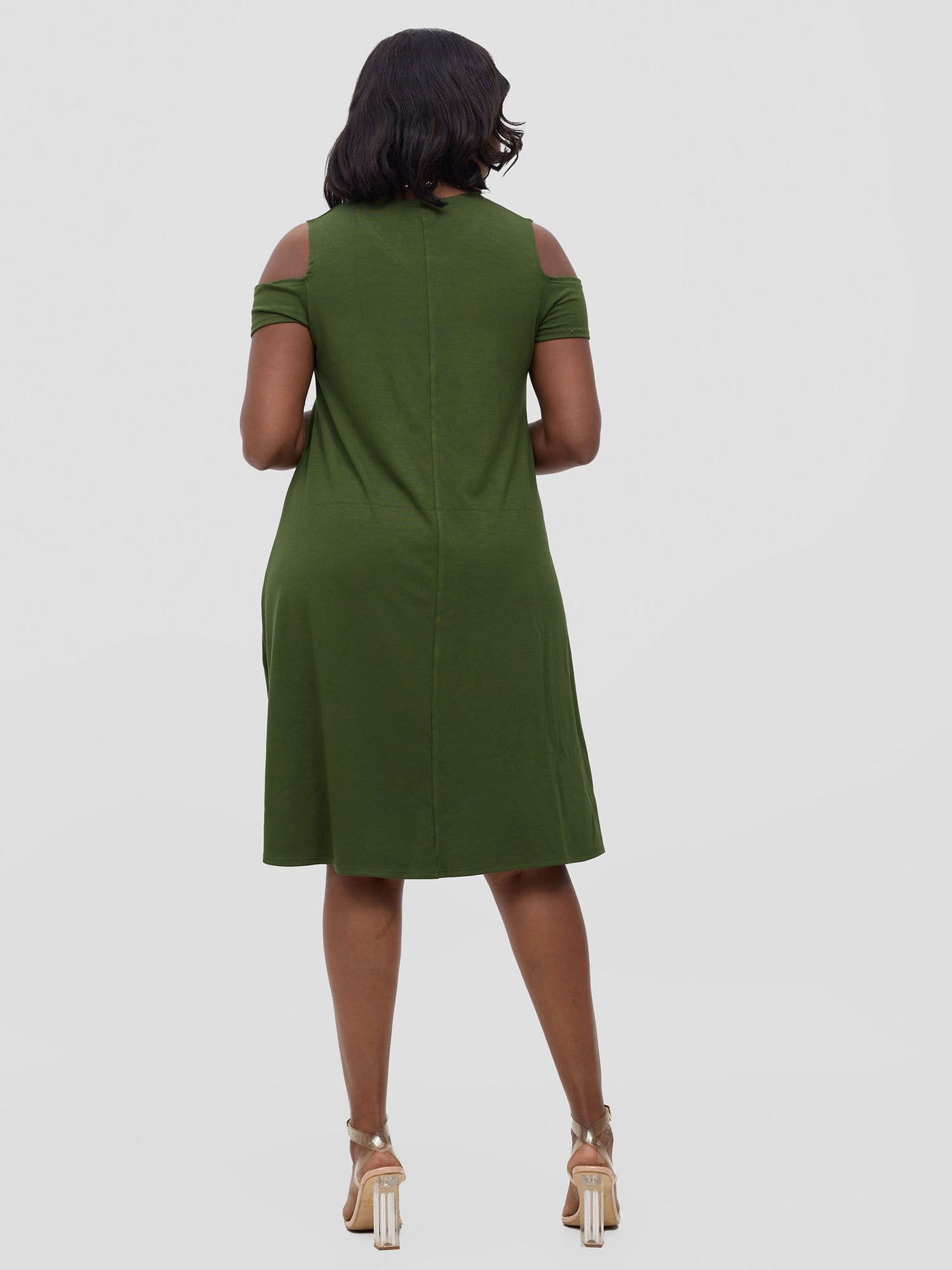 Vivo Lamu Knee Length Cold Shoulder Dress - Hunters Green
