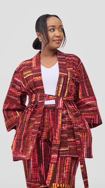 Vivo Short Kimono - Maroon / Pink Ara Print