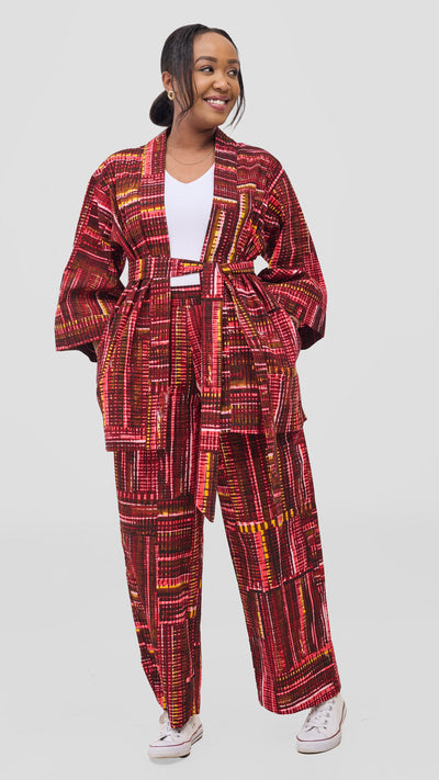 Vivo Short Kimono - Maroon / Pink Ara Print