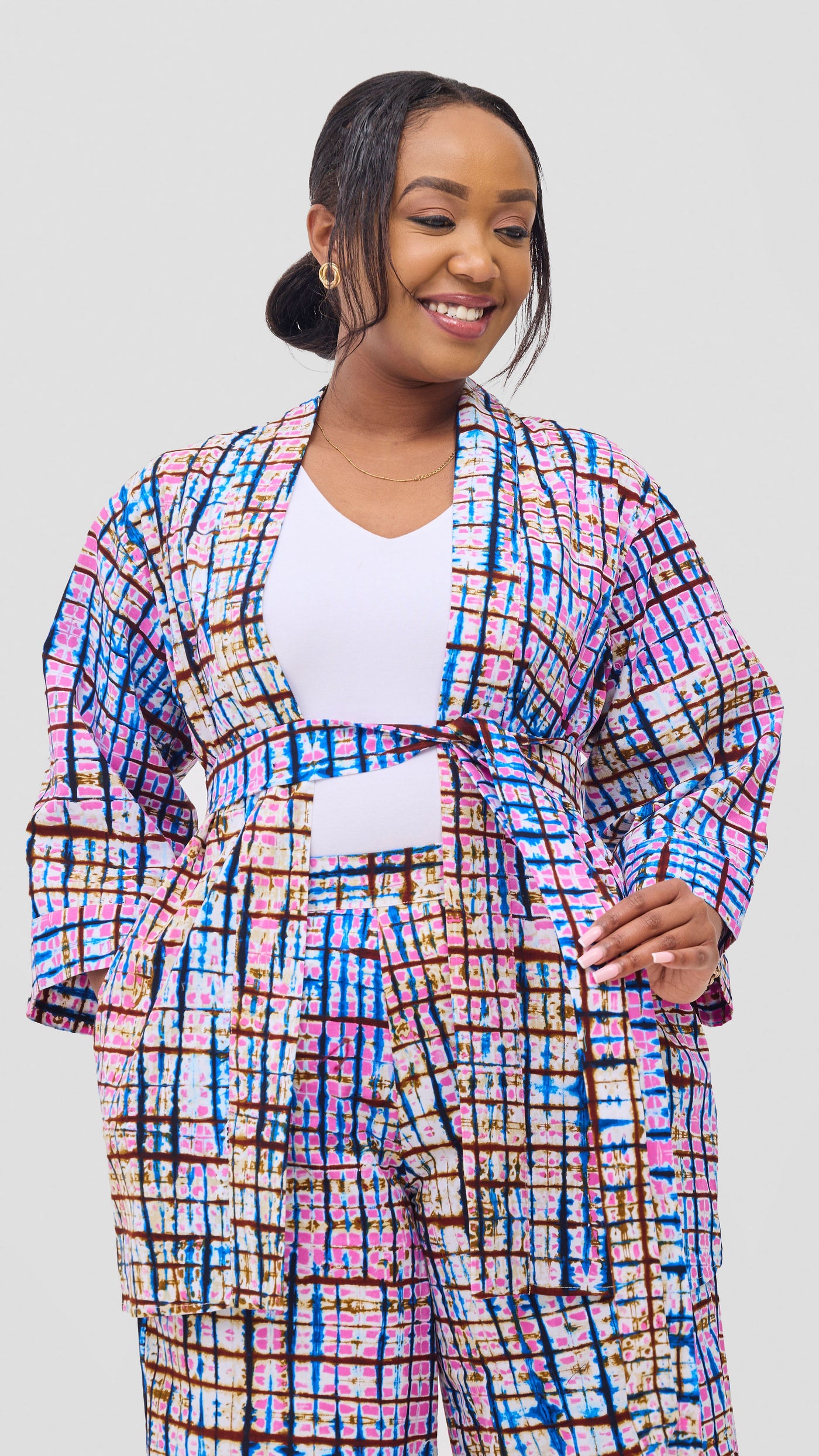 Vivo Short Kimono - Blue / Pink Azizi Print