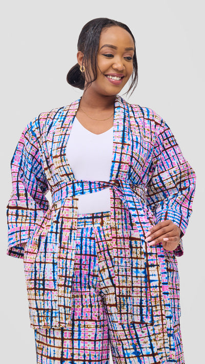 Vivo Short Kimono - Blue / Pink Azizi Print