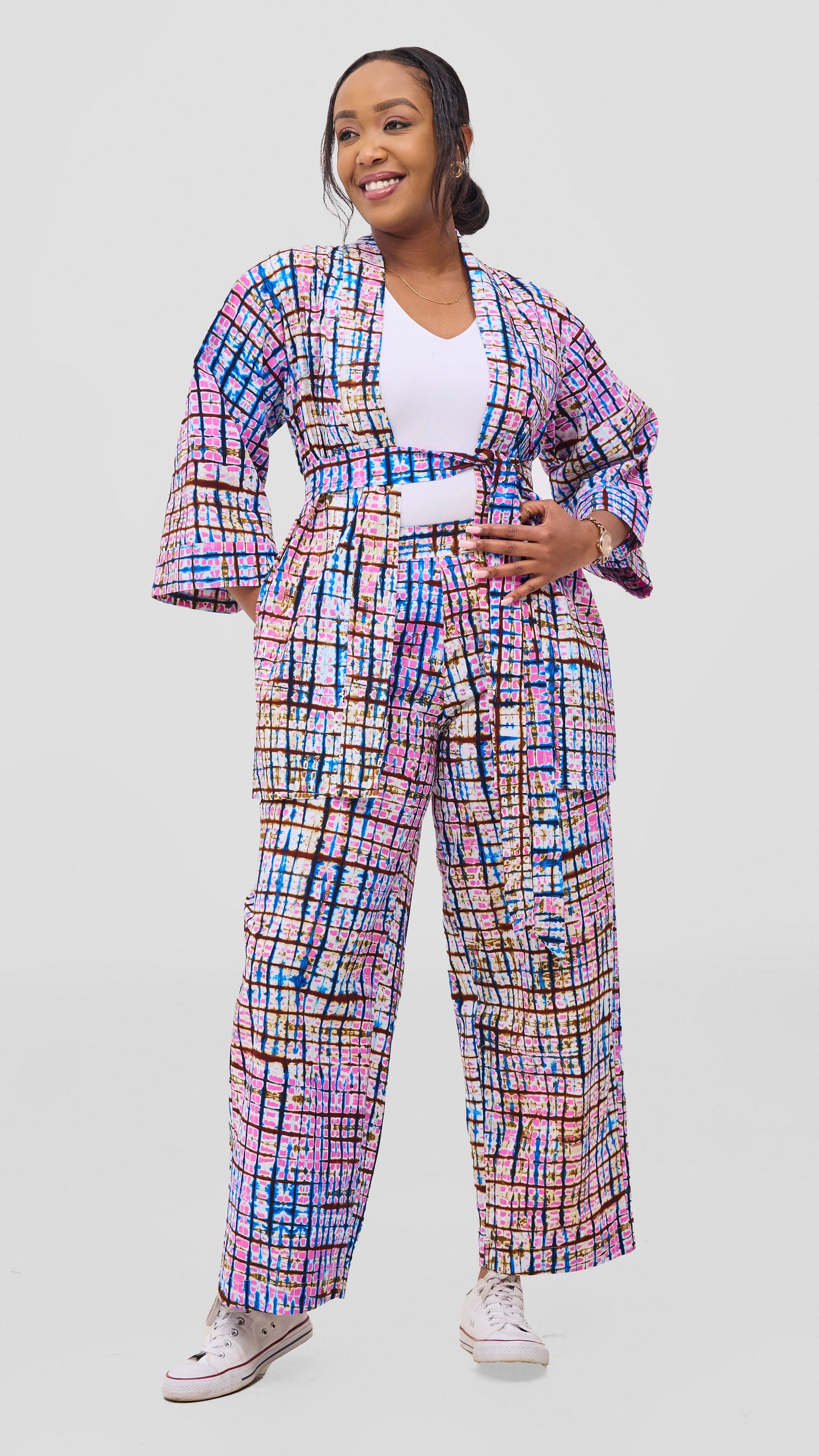 Vivo Kitenge Wide Leg Pants - Blue / Pink Azizi Print