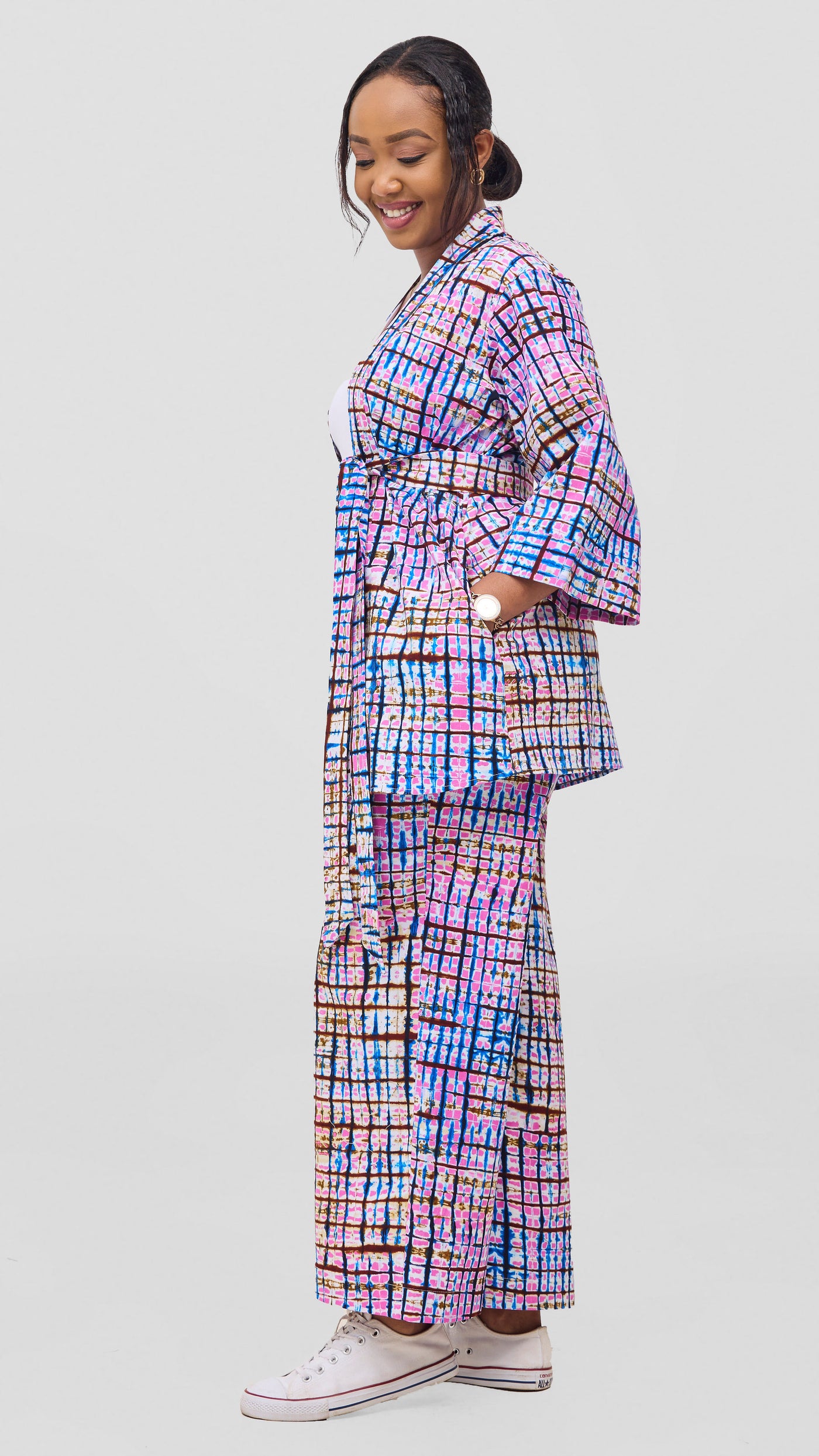 Vivo Short Kimono - Blue / Pink Azizi Print