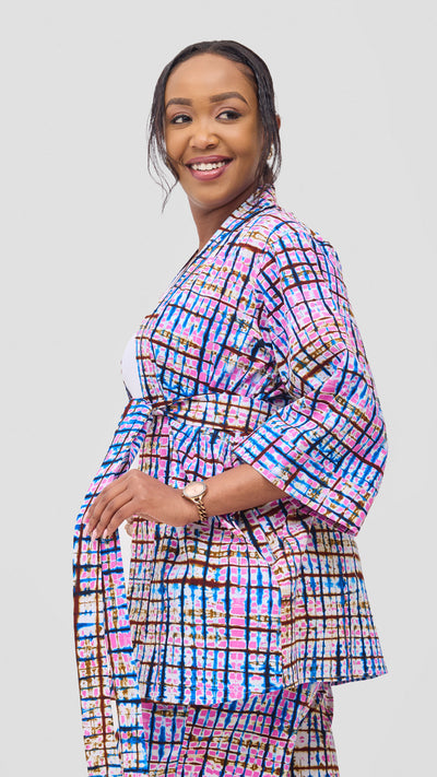 Vivo Short Kimono - Blue / Pink Azizi Print