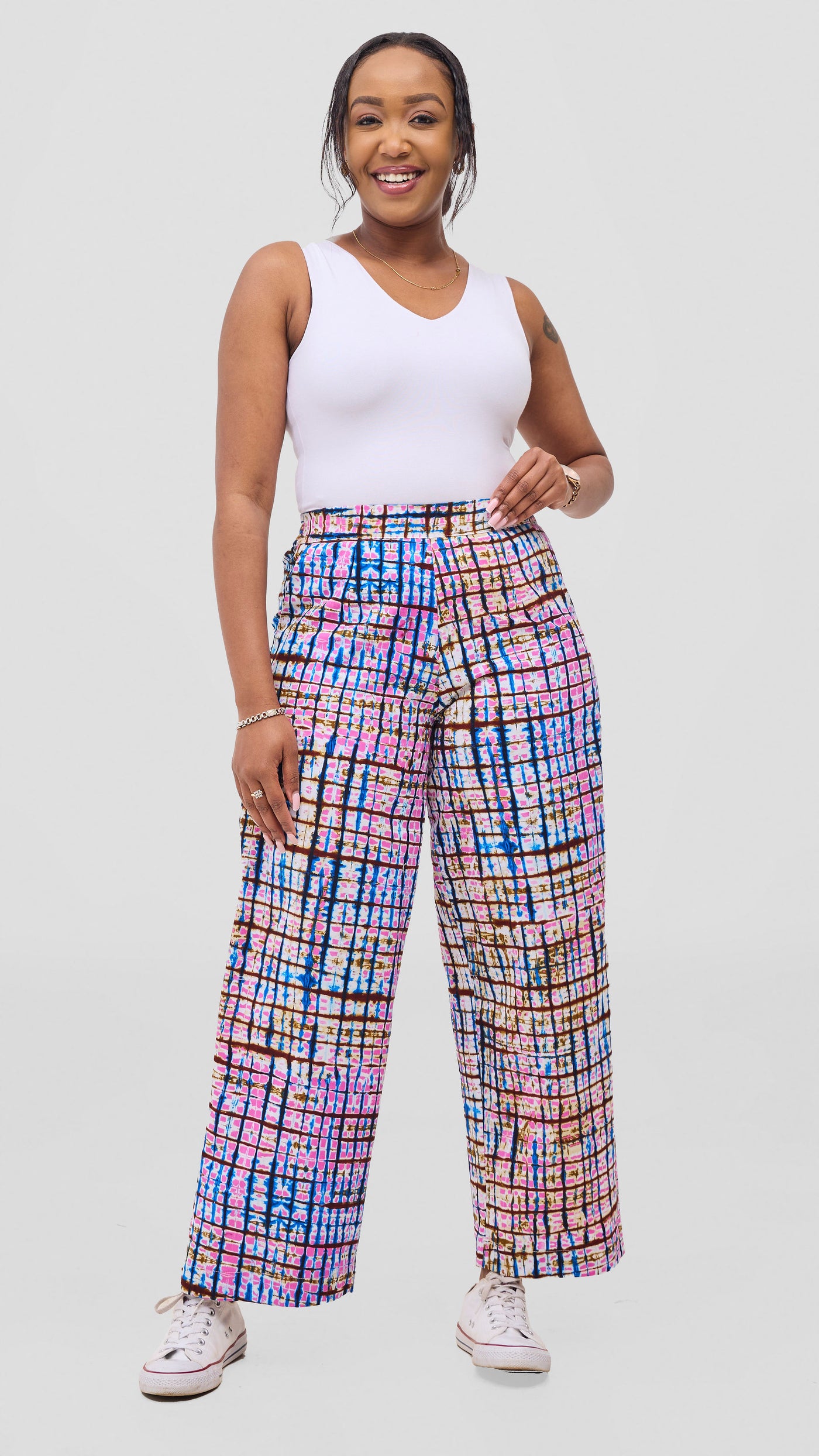 Vivo Kitenge Wide Leg Pants - Blue / Pink Azizi Print