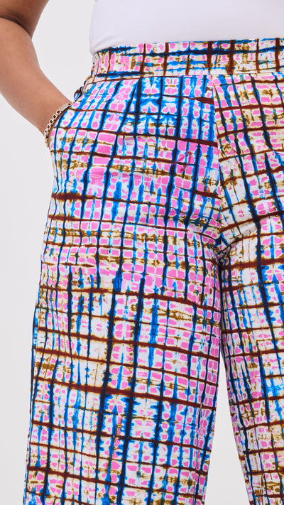 Vivo Kitenge Wide Leg Pants - Blue / Pink Azizi Print
