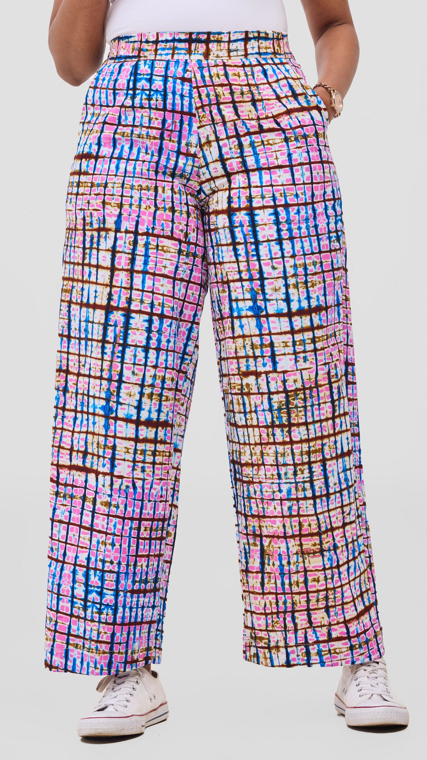 Vivo Kitenge Wide Leg Pants - Blue / Pink Azizi Print