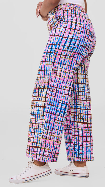Vivo Kitenge Wide Leg Pants - Blue / Pink Azizi Print